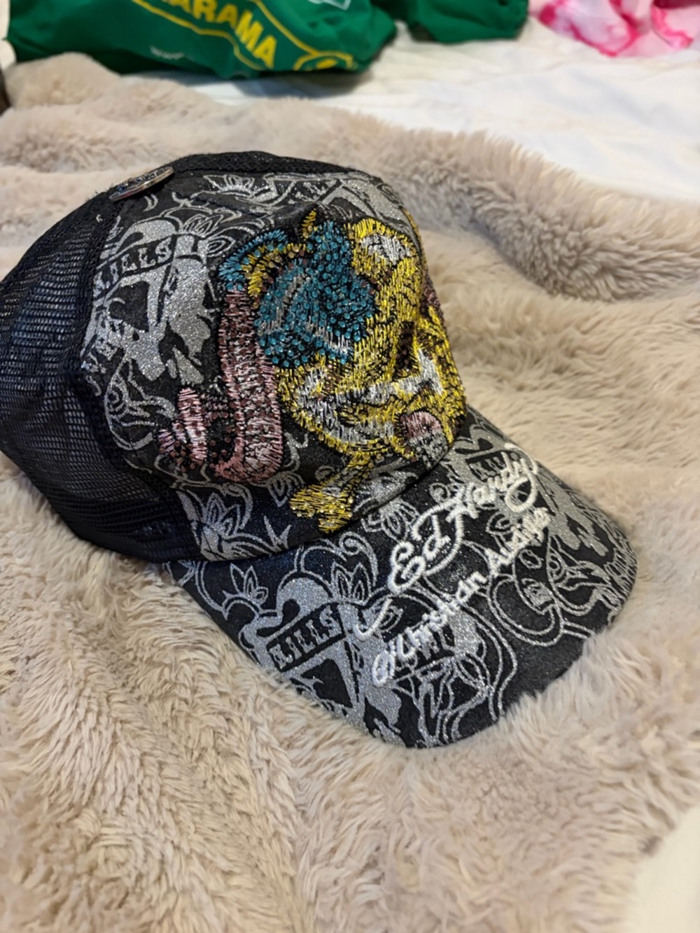 Black Ed Hardy Embroidered hat || vintage